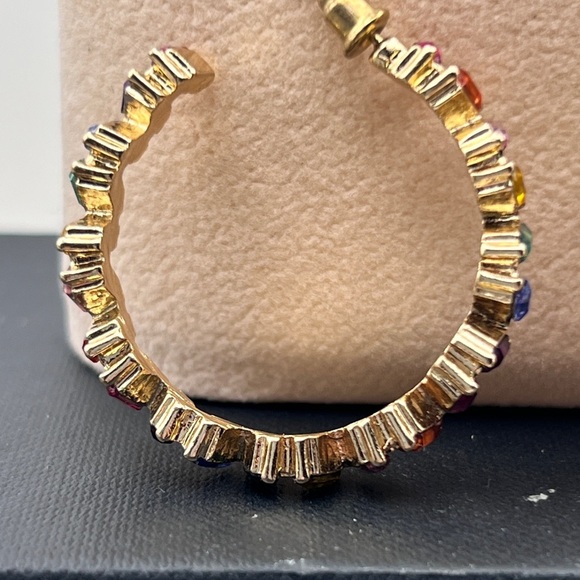Gold Tone Rainbow Rhinestone RIng and C hoop pierced earrings - Picture 9 of 16